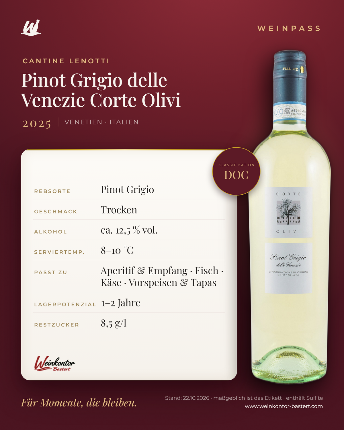 Pinot Grigio delle Venezie Corte Olivi Cantine Lenotti DOC – Venetien – Weinpass | Weinkontor Bastert