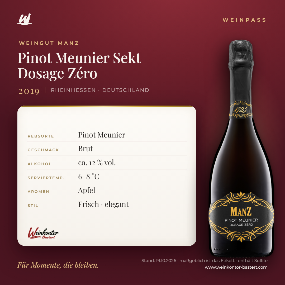 Pinot Meunier Sekt Dosage Zéro Manz 6er-Karton – Rheinhessen – Weinpass | Weinkontor Bastert
