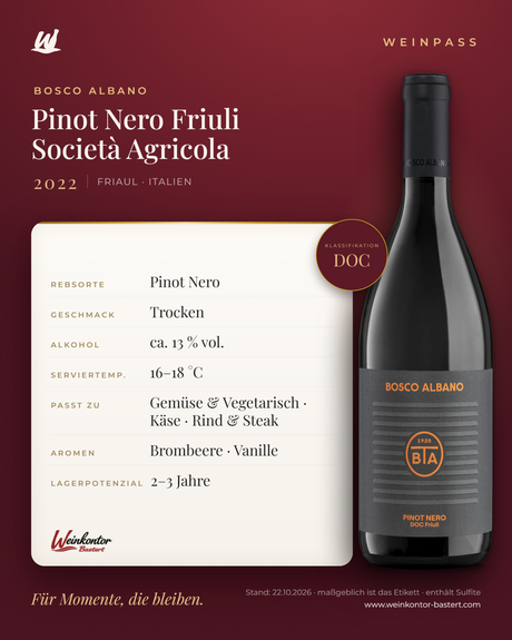 Pinot Nero Friuli Società Agricola Bosco Albano DOC – Friaul – Weinpass | Weinkontor Bastert