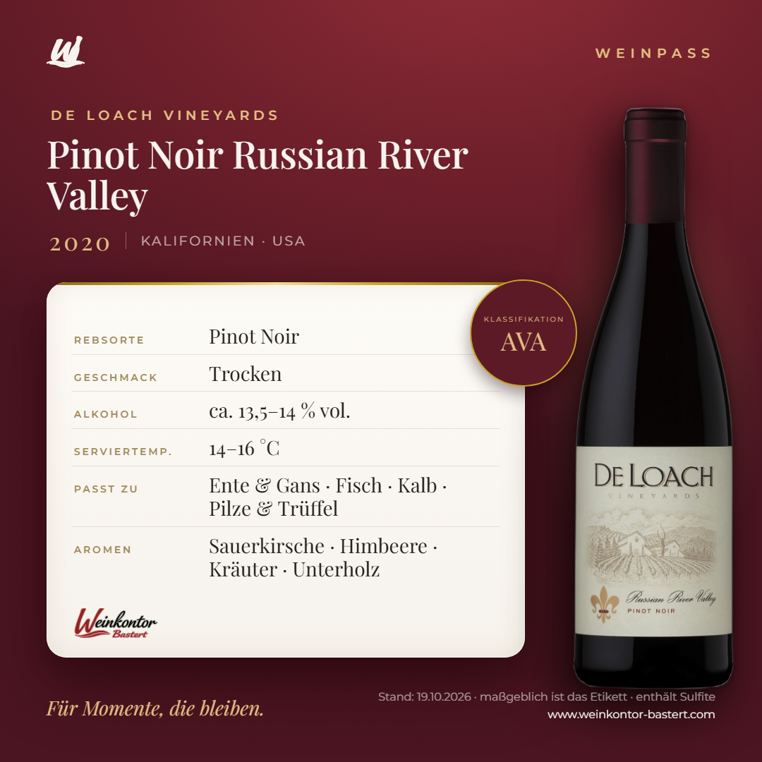 Pinot Noir Russian River Valley De Loach Vineyards – Kalifornien – Weinpass | Weinkontor Bastert