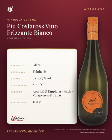 Piu Costaross Vino Frizzante Bianco Vinicola Serena – Venetien – Weinpass | Weinkontor Bastert