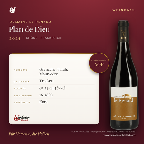 Plan de Dieu Domaine le Renard AOP – Côtes du Rhône Villages – Weinpass | Weinkontor Bastert