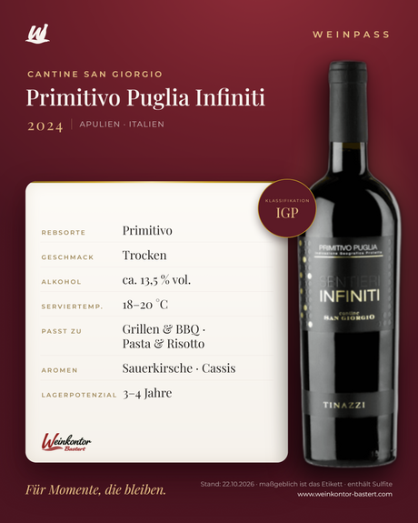 Primitivo Puglia Infiniti Cantine San Giorgio IGP – Apulien – Weinpass | Weinkontor Bastert