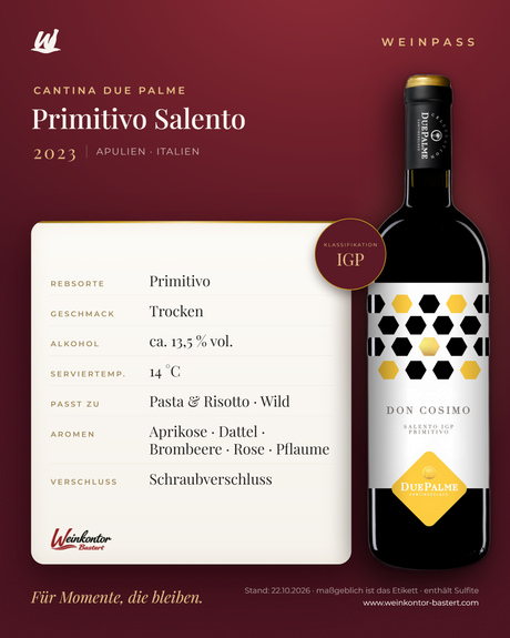 Primitivo Salento IGP Cantina Due Palme – Apulien – Weinpass | Weinkontor Bastert