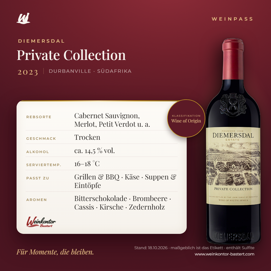 Diemersdal Private Collection – Durbanville – Weinpass | Weinkontor Bastert