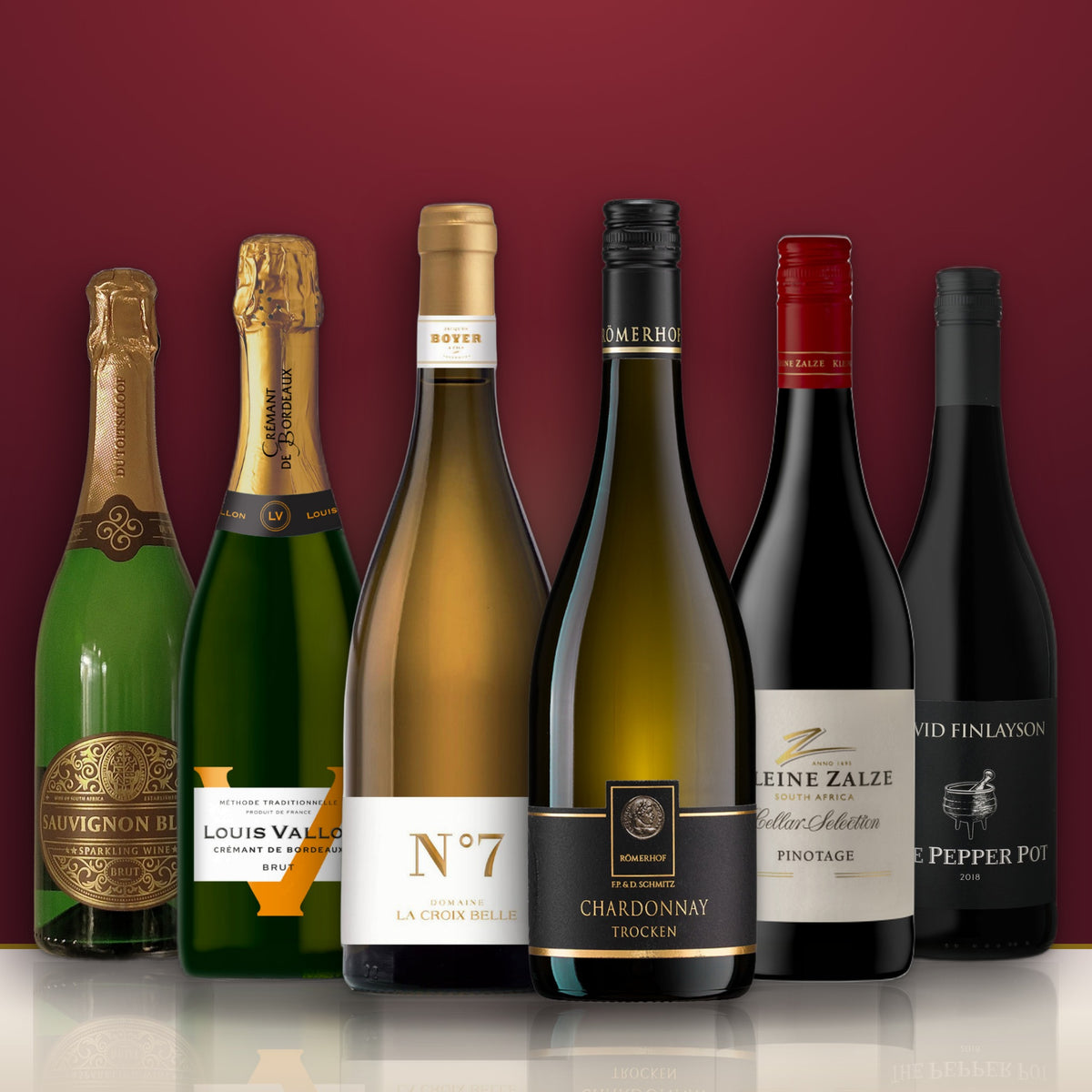 Probierpaket Festtagsmenü – Sekt, Weiß- und Rotwein, 6 Flaschen