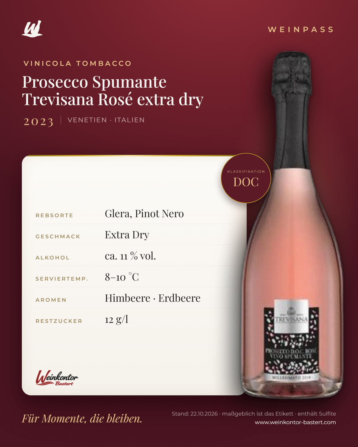 Prosecco Spumante Trevisana DOC Rosé extra dry Vinicola Tombacco – Venetien – Weinpass | Weinkontor Bastert