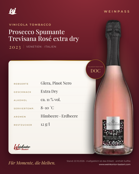 Prosecco Spumante Trevisana DOC Rosé extra dry Vinicola Tombacco – Venetien – Weinpass | Weinkontor Bastert