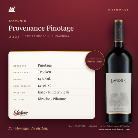 Provenance Pinotage L'Avenir – Stellenbosch – Weinpass | Weinkontor Bastert