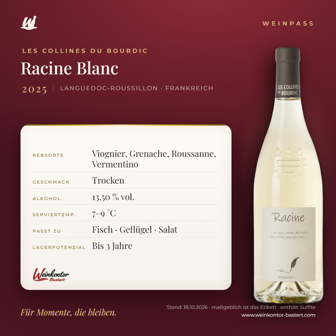 Racine Blanc Les Collines du Bourdic – Languedoc-Roussillon – Weinpass | Weinkontor Bastert