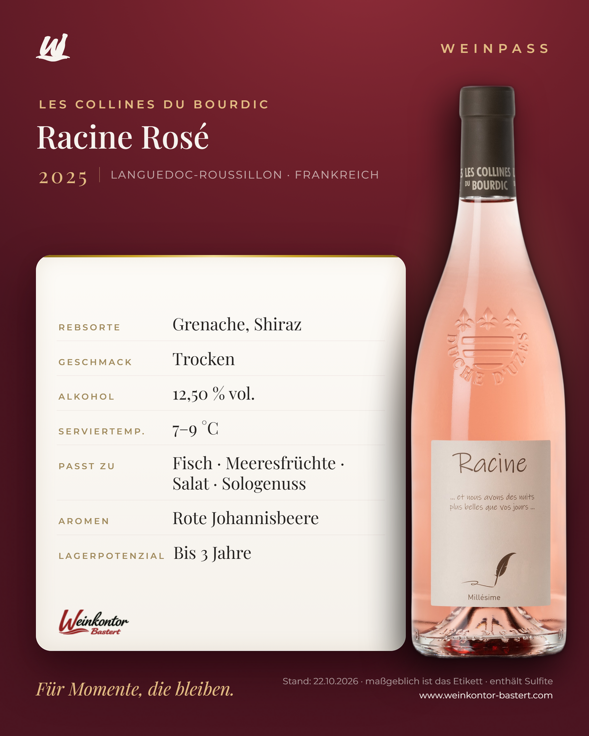 Racine Rosé Les Collines du Bourdic – Languedoc-Roussillon – Weinpass | Weinkontor Bastert
