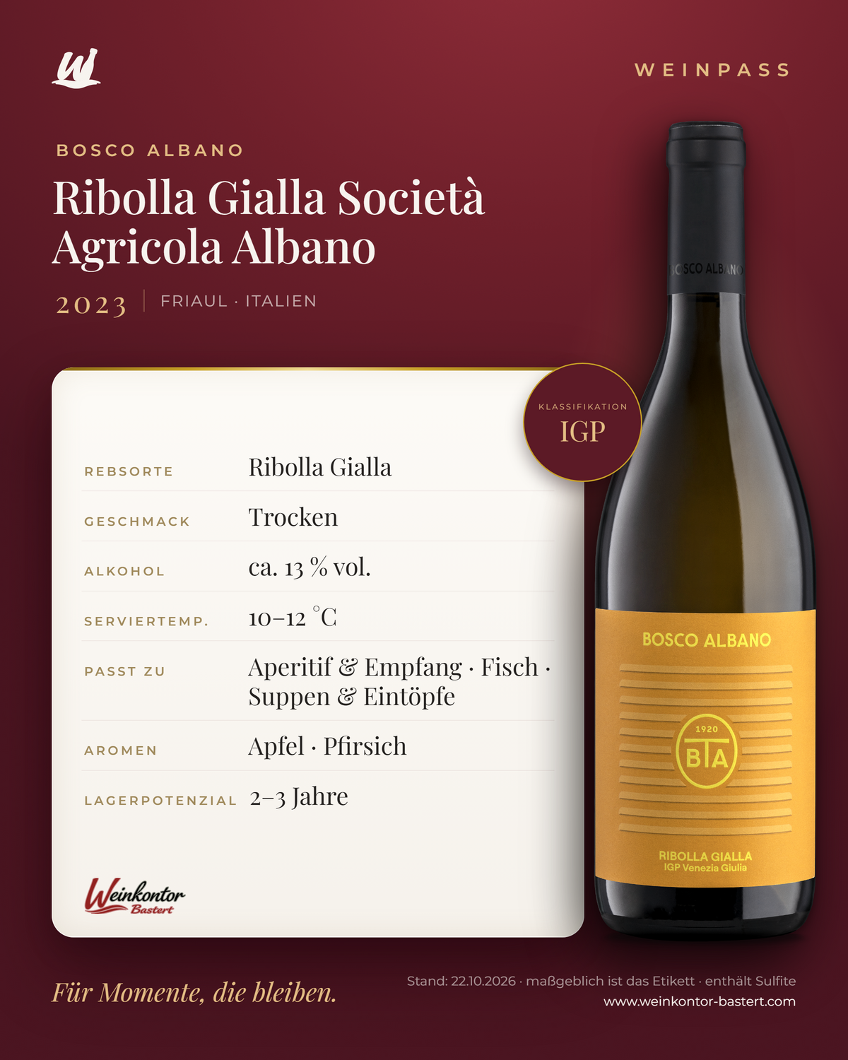 Ribolla Gialla Società Agricola Albano IGP – Friaul – Weinpass | Weinkontor Bastert