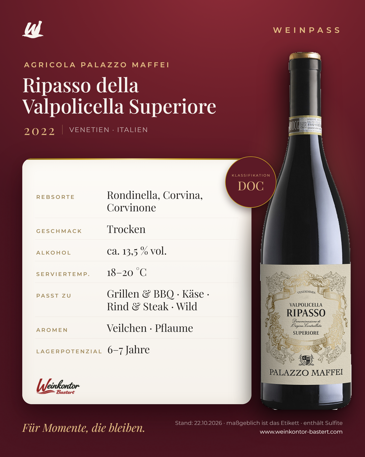 Ripasso della Valpolicella Superiore DOC – Venetien – Weinpass | Weinkontor Bastert