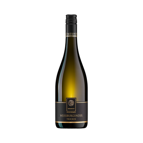Flasche Römerhof Weißburgunder Qualitätswein trocken, Herkunft Mosel Deutschland.
