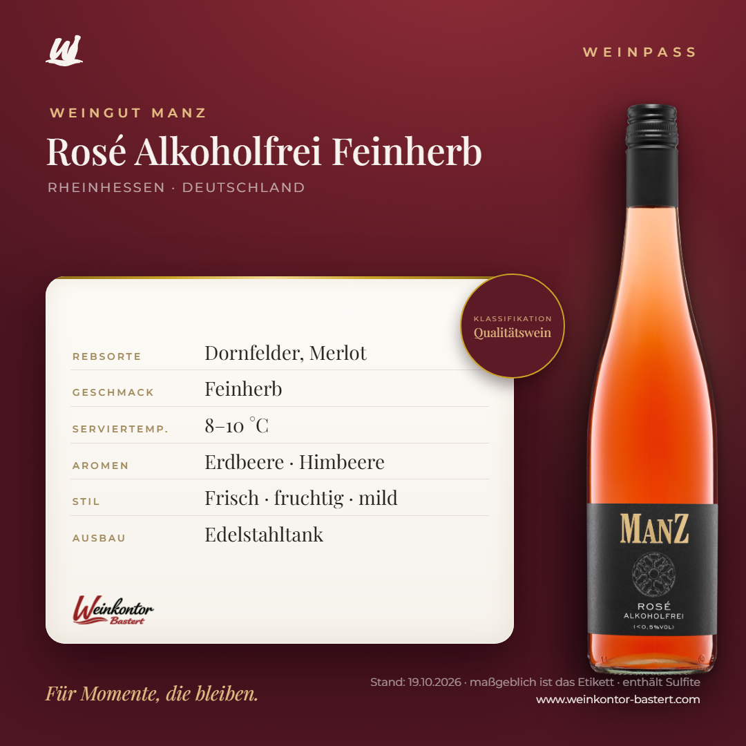 Rosé Alkoholfrei Feinherb Manz 6er-Karton – Rheinhessen – Weinpass | Weinkontor Bastert
