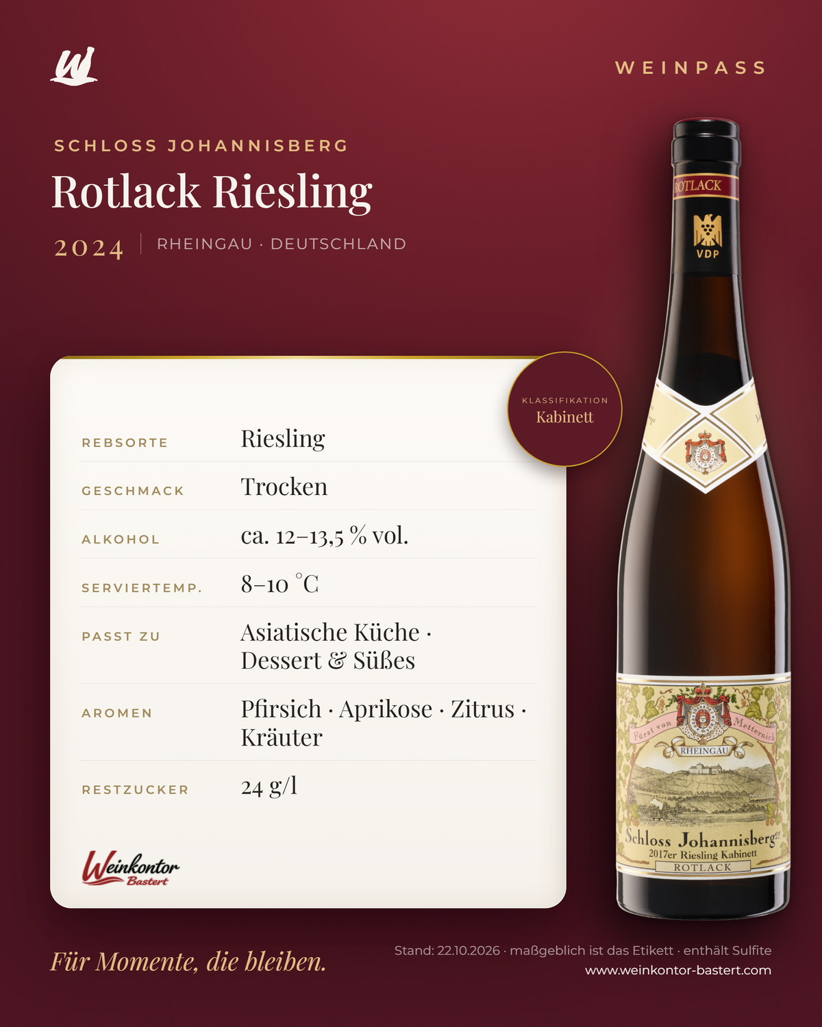 Rotlack Riesling Schloss Johannisberg Kabinett – Rheingau – Weinpass | Weinkontor Bastert