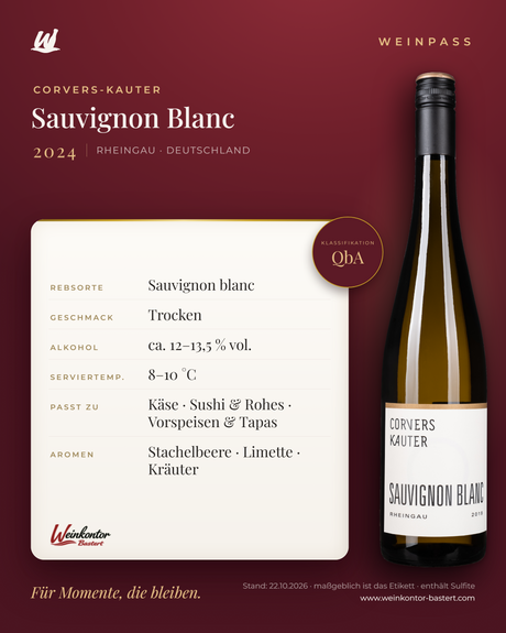 Sauvignon Blanc Corvers-Kauter QbA – Rheingau – Weinpass | Weinkontor Bastert