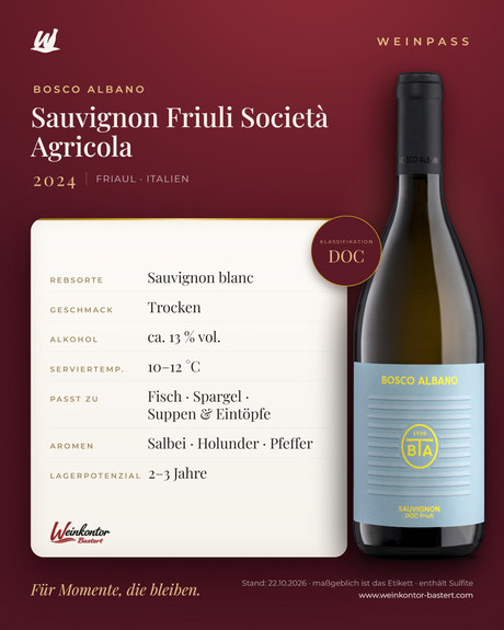 Sauvignon Friuli Società Agricola Bosco Albano DOC – Friaul – Weinpass | Weinkontor Bastert
