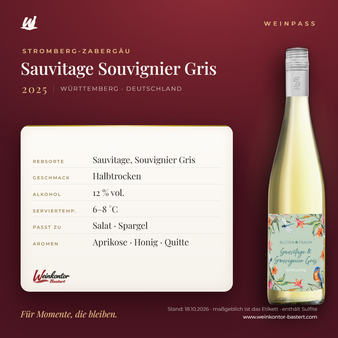 Sauvitage Souvignier Gris Stromberg-Zabergäu – Württemberg – Weinpass | Weinkontor Bastert