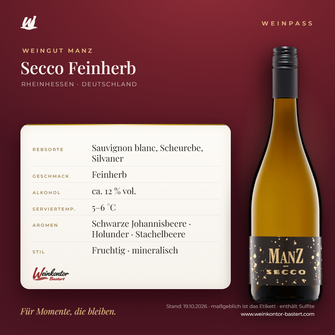 Secco Feinherb Manz 6er-Karton – Rheinhessen – Weinpass | Weinkontor Bastert