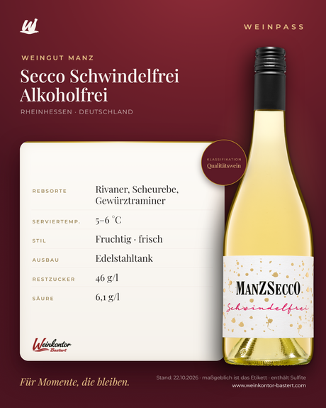 Secco Schwindelfrei Alkoholfrei Manz 6er-Karton – Rheinhessen – Weinpass | Weinkontor Bastert