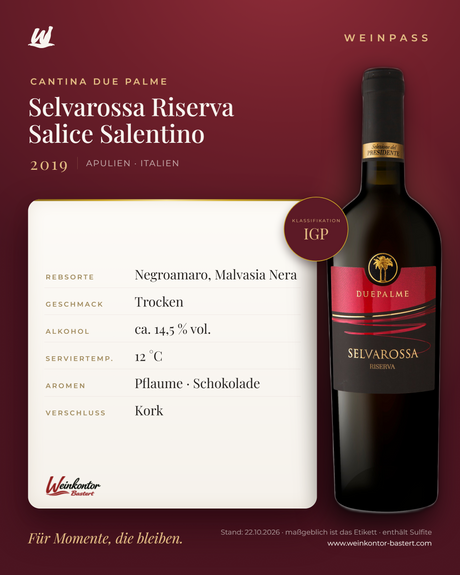 Selvarossa Riserva Salice Salentino IGP Cantina Due Palme – Apulien – Weinpass | Weinkontor Bastert