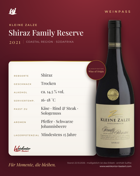 Shiraz Family Reserve Kleine Zalze – Coastal Region – Weinpass | Weinkontor Bastert
