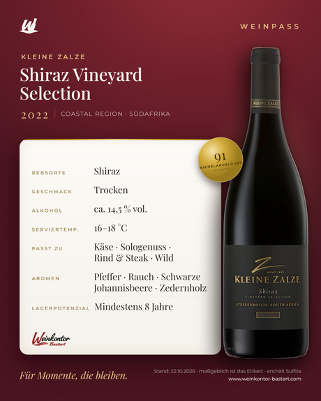 Shiraz Vineyard Selection Kleine Zalze – Coastal Region – Weinpass | Weinkontor Bastert