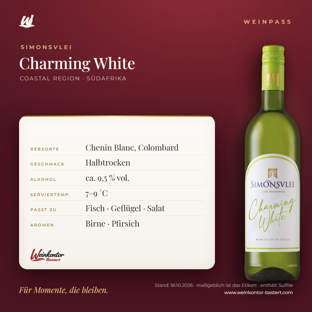 Charming White Simonsvlei – Coastal Region – Weinpass | Weinkontor Bastert