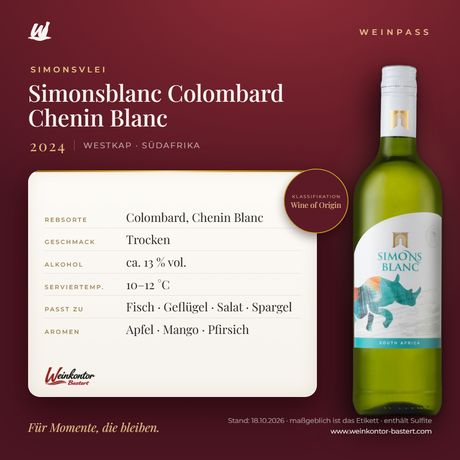 Simonsblanc Colombard Chenin Blanc Simonsvlei – Westkap – Weinpass | Weinkontor Bastert