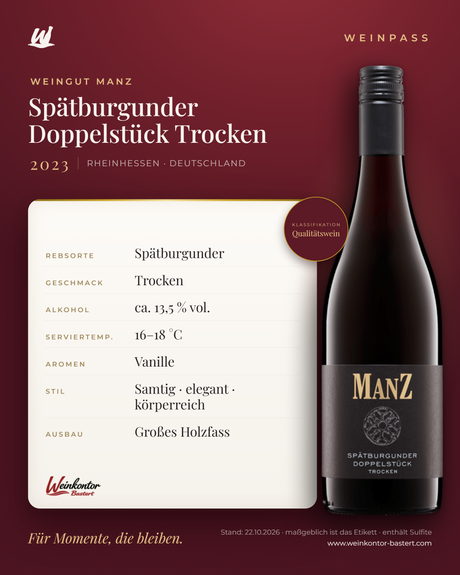 Spätburgunder Doppelstück Trocken Manz 6er-Karton – Rheinhessen – Weinpass | Weinkontor Bastert