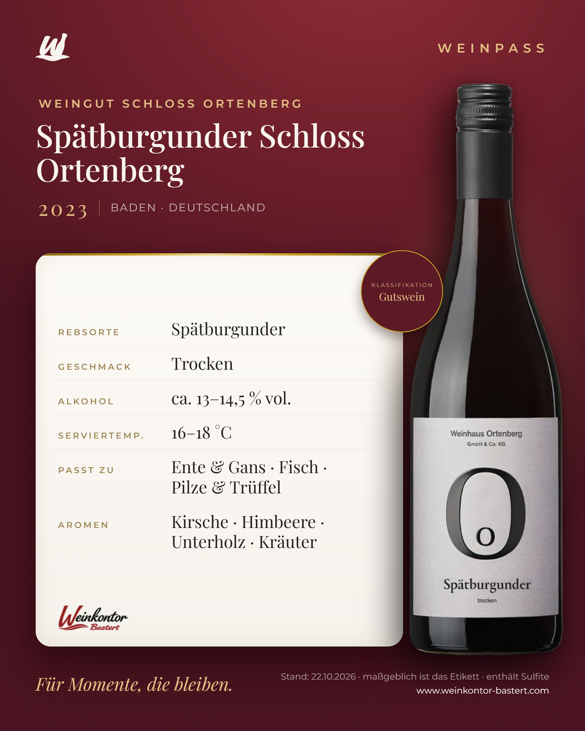 Spätburgunder Schloss Ortenberg Gutswein – Baden – Weinpass | Weinkontor Bastert