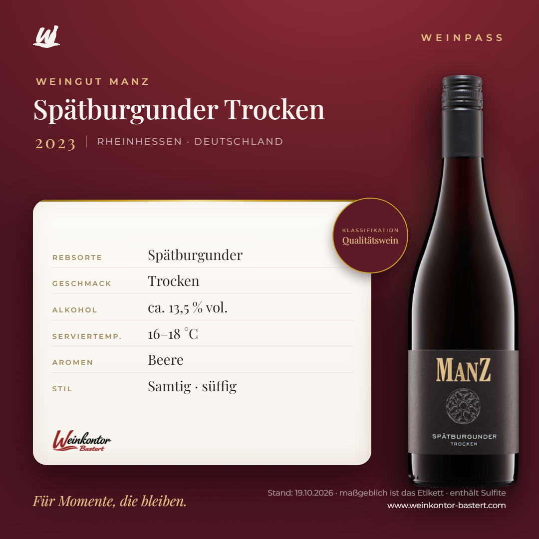 Spätburgunder Trocken Manz 6er-Karton – Rheinhessen – Weinpass | Weinkontor Bastert