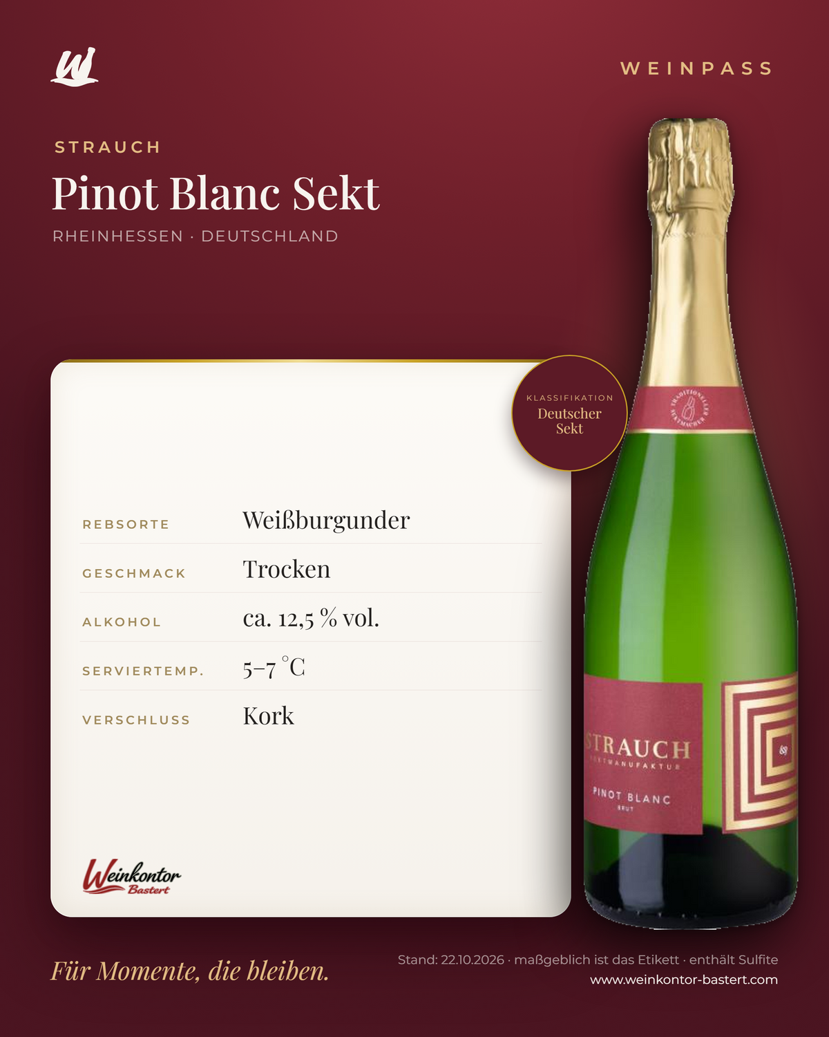 Strauch Pinot Blanc Sekt – Rheinhessen – Weinpass | Weinkontor Bastert