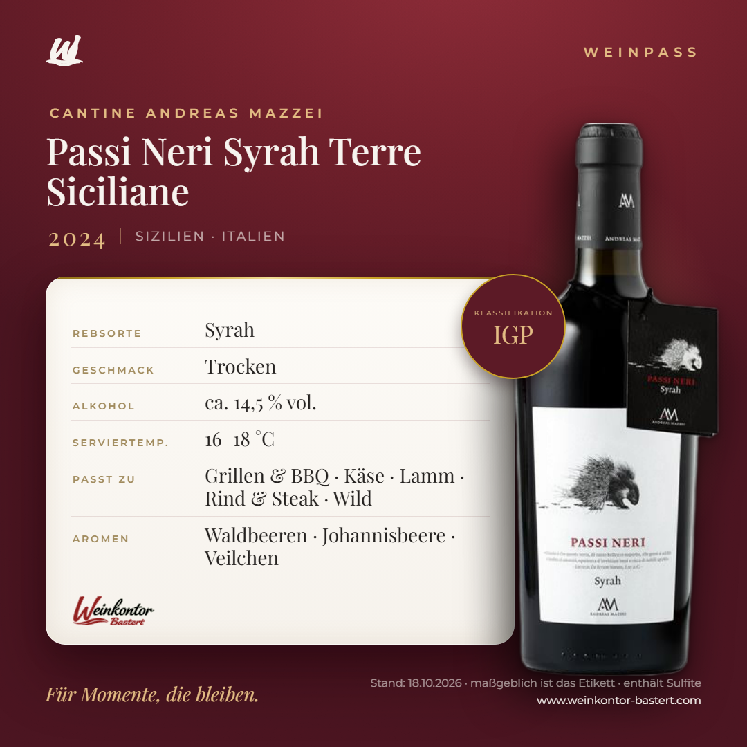 Passi Neri Syrah Terre Siciliane IGP – Sizilien – Weinpass | Weinkontor Bastert