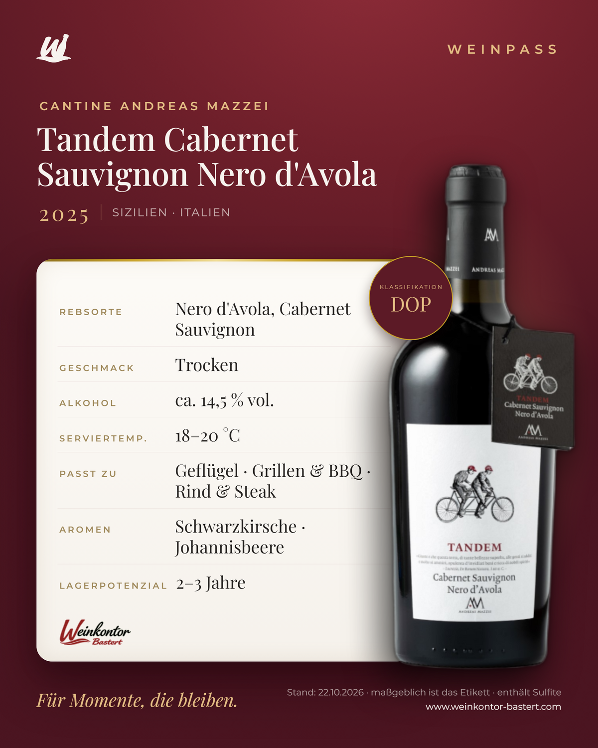 Tandem Cabernet Sauvignon Nero d'Avola Cantina Andreas Mazzei DOP – Sizilien – Weinpass | Weinkontor Bastert