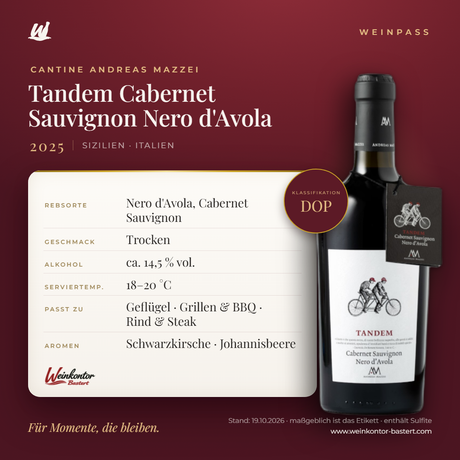 Tandem Cabernet Sauvignon Nero d'Avola Cantina Andreas Mazzei DOP – Sizilien – Weinpass | Weinkontor Bastert