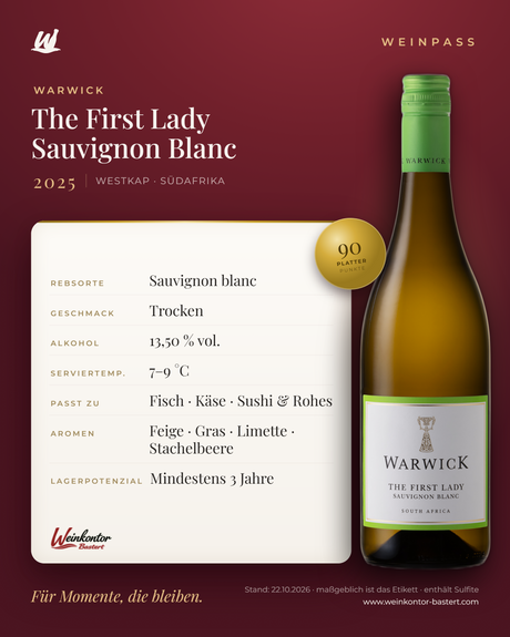 The First Lady Sauvignon Blanc Warwick – Westkap – Weinpass | Weinkontor Bastert