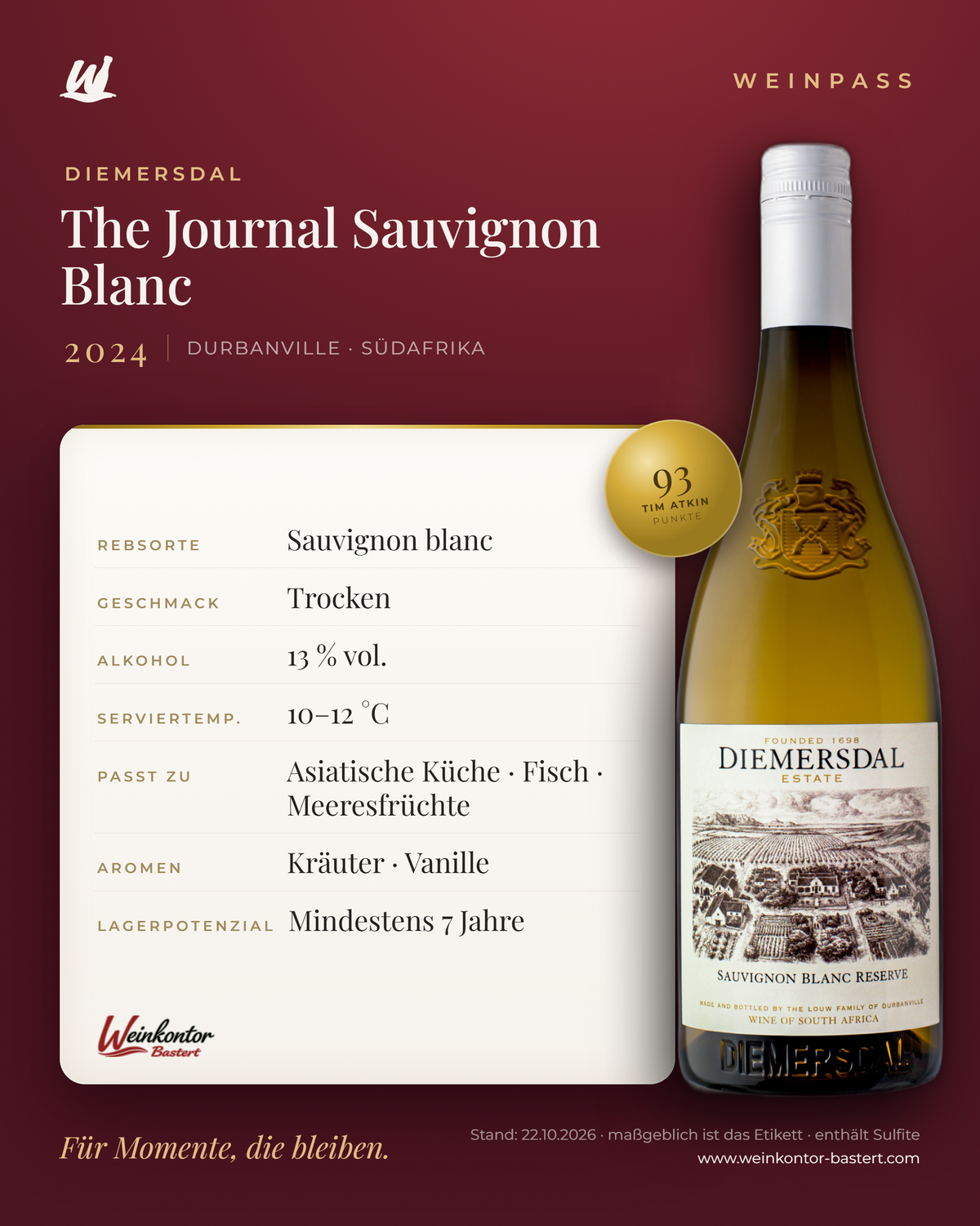The Journal Sauvignon Blanc Diemersdal – Durbanville – Weinpass | Weinkontor Bastert