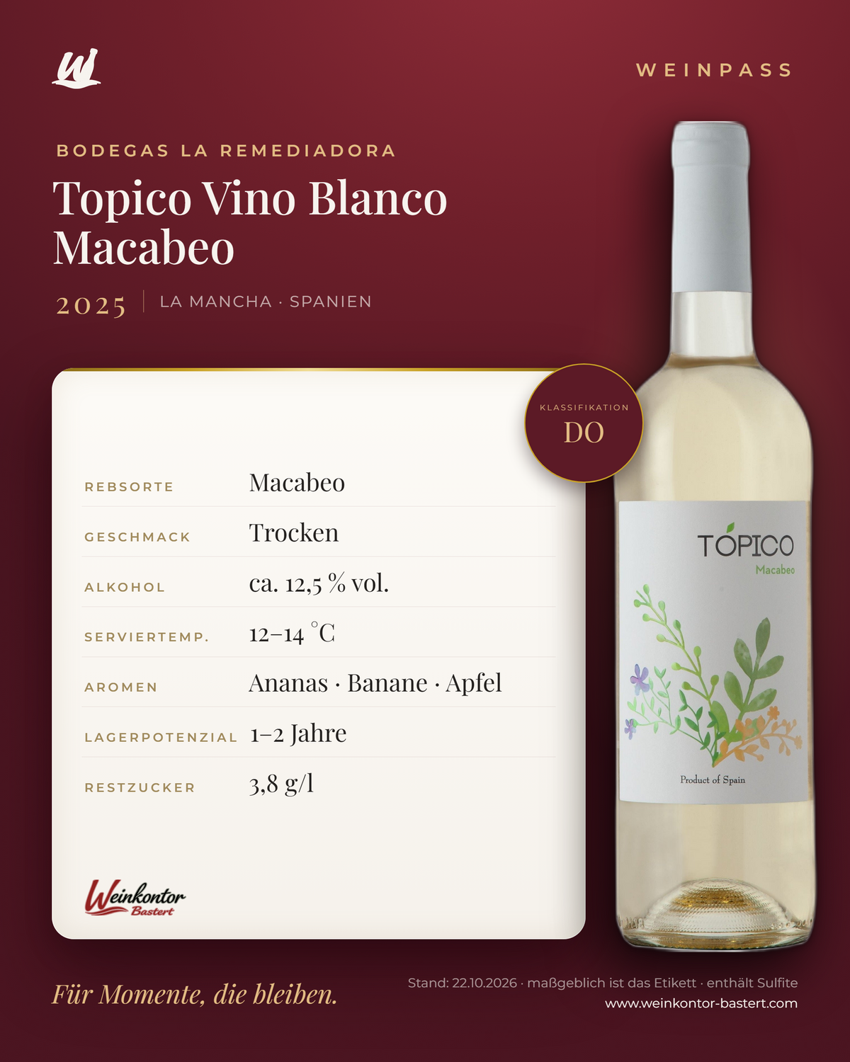 Topico Vino Blanco Macabeo Bodegas La Remediadora DO – La Mancha – Weinpass | Weinkontor Bastert