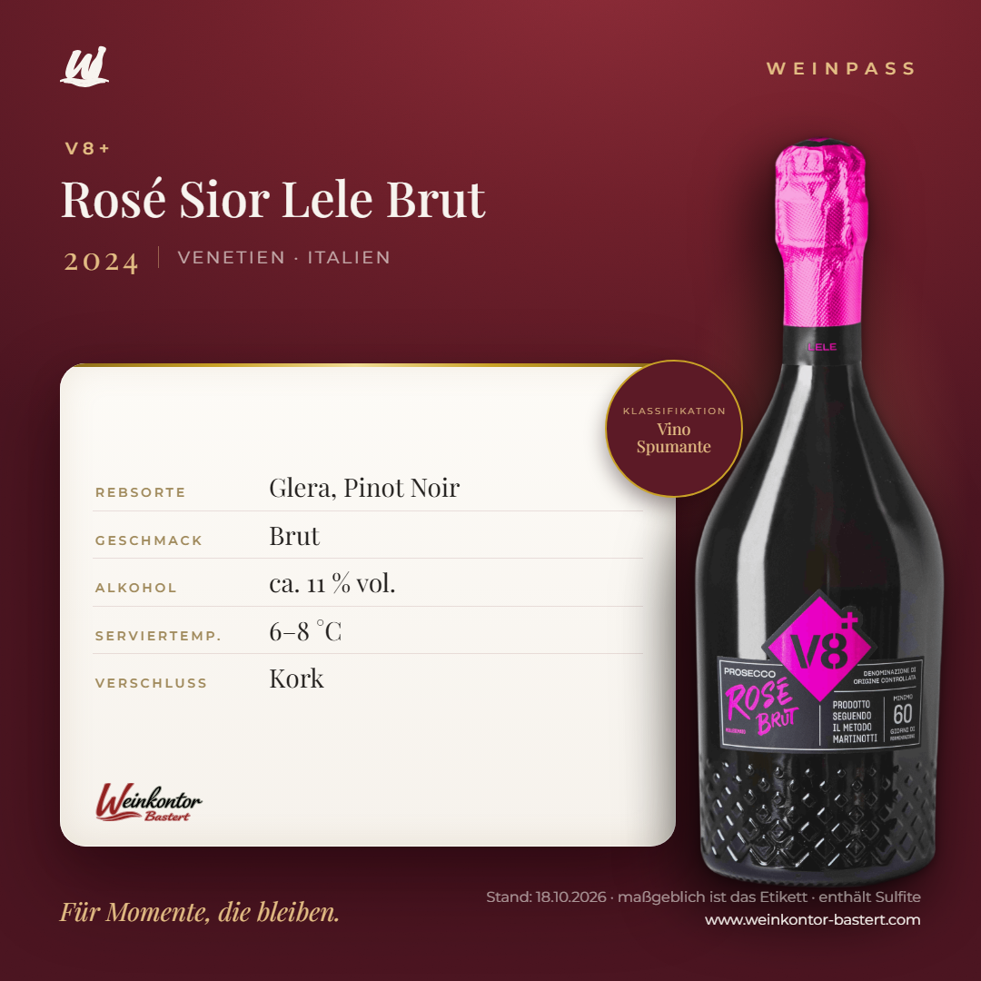 V8+ Rosé Vino Spumante Sior Lele Brut – Venetien – Weinpass | Weinkontor Bastert