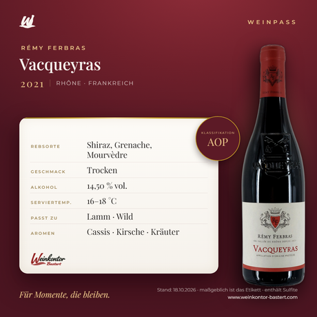Vacqueyras Rémy Ferbras – Rhône – Weinpass | Weinkontor Bastert