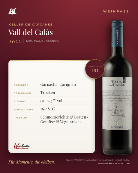 Vall del Calàs Celler de Capçanes DO – Montsant – Weinpass | Weinkontor Bastert