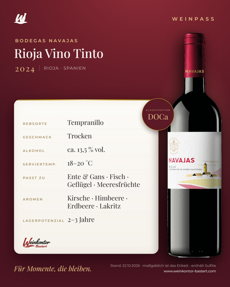 Vino Tinto Bodegas Navajas DOCa – Rioja – Weinpass | Weinkontor Bastert