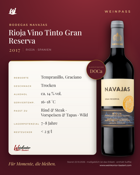 Vino Tinto Gran Reserva Bodegas Navajas DOCa – Rioja – Weinpass | Weinkontor Bastert