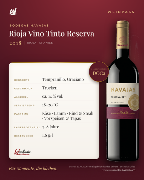 Vino Tinto Reserva Bodegas Navajas DOCa – Rioja – Weinpass | Weinkontor Bastert