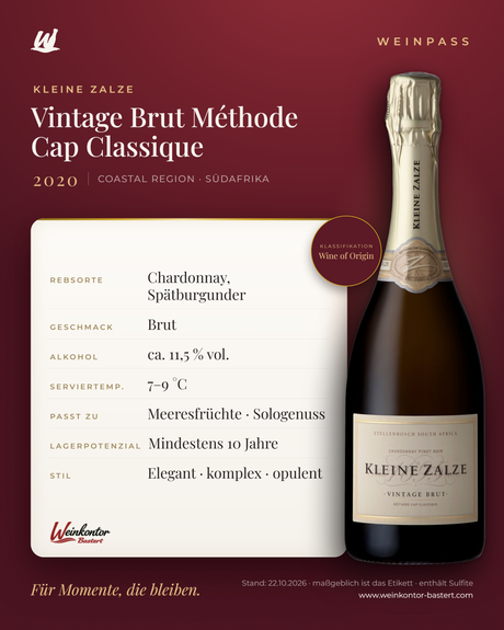 Vintage Brut Méthode Cap Classique Kleine Zalze – Coastal Region – Weinpass | Weinkontor Bastert