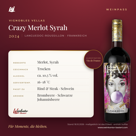Crazy Merlot Syrah Vignobles Vellas – Languedoc-Roussillon – Weinpass | Weinkontor Bastert