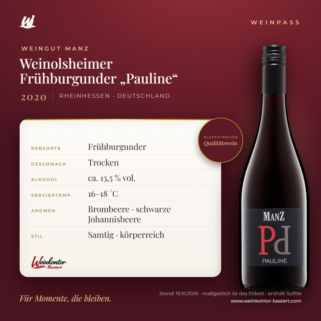 Weinolsheimer Frühburgunder „Pauline“ Trocken Manz 6er-Karton – Rheinhessen – Weinpass | Weinkontor Bastert