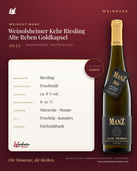 Weinolsheimer Kehr Riesling Auslese Alte Reben Goldkapsel Fruchtig Manz 6er-Karton – Rheinhessen – Weinpass | Weinkontor Bastert
